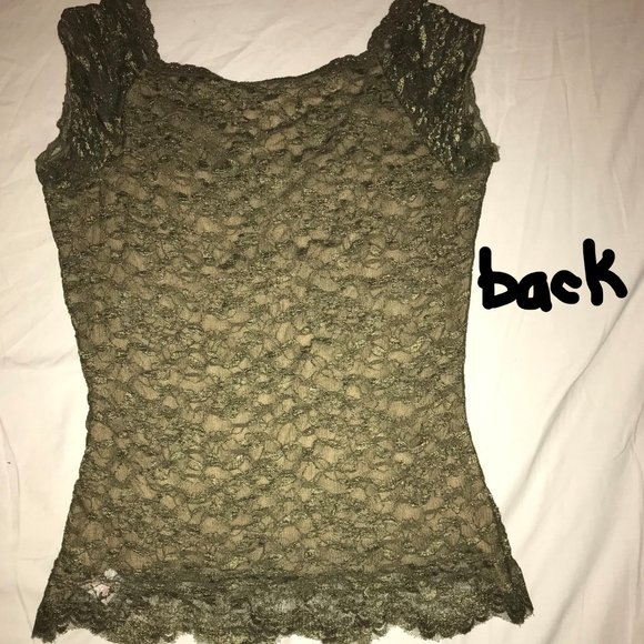 Olive Lace Short Sleeve Blouse XS - Picture 5 of 5